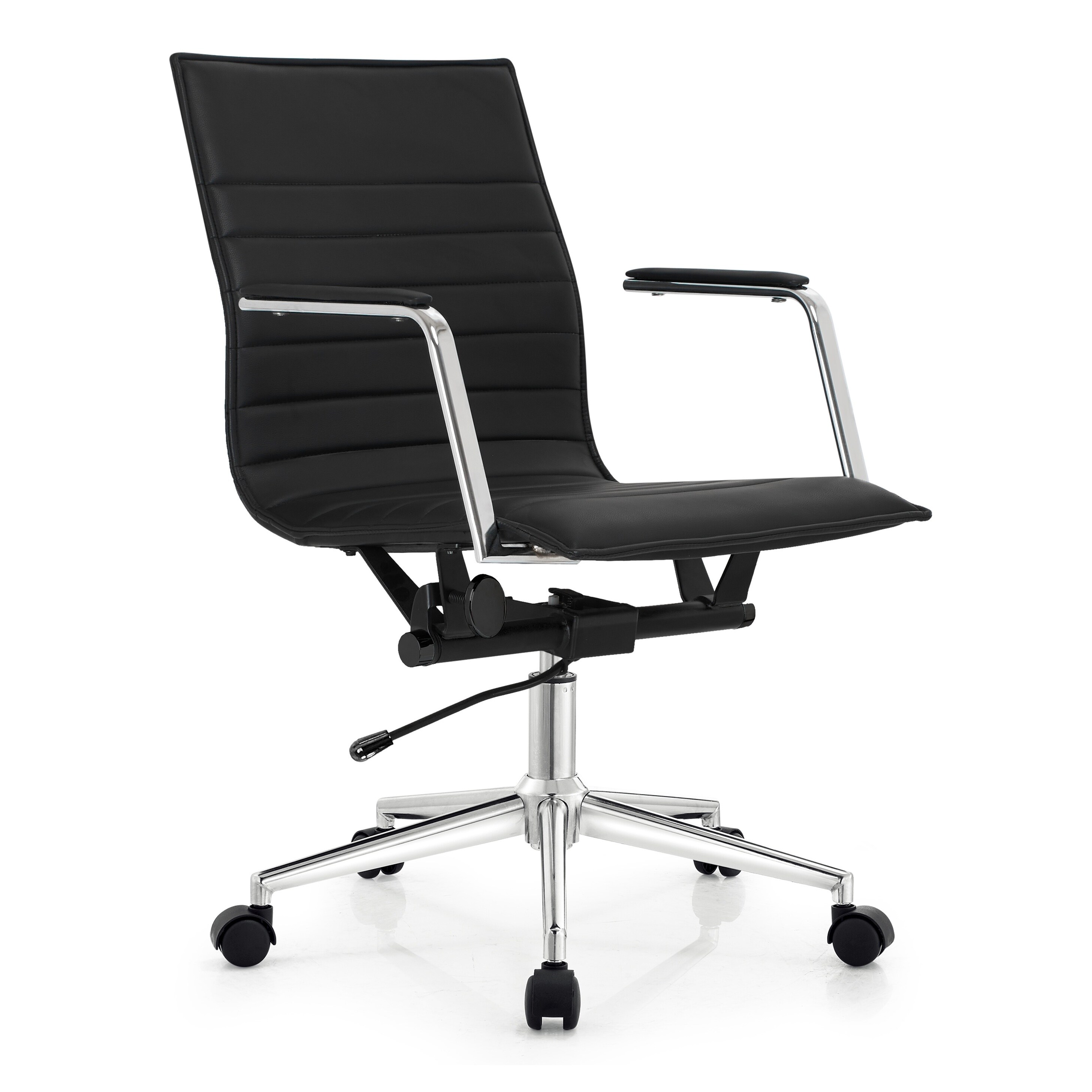 Modern Office Desk Chair | Upholstered PU Leather Ribbed Mid Modern Office Desk Chair | Upholstered PU Leather Ribbed Mid